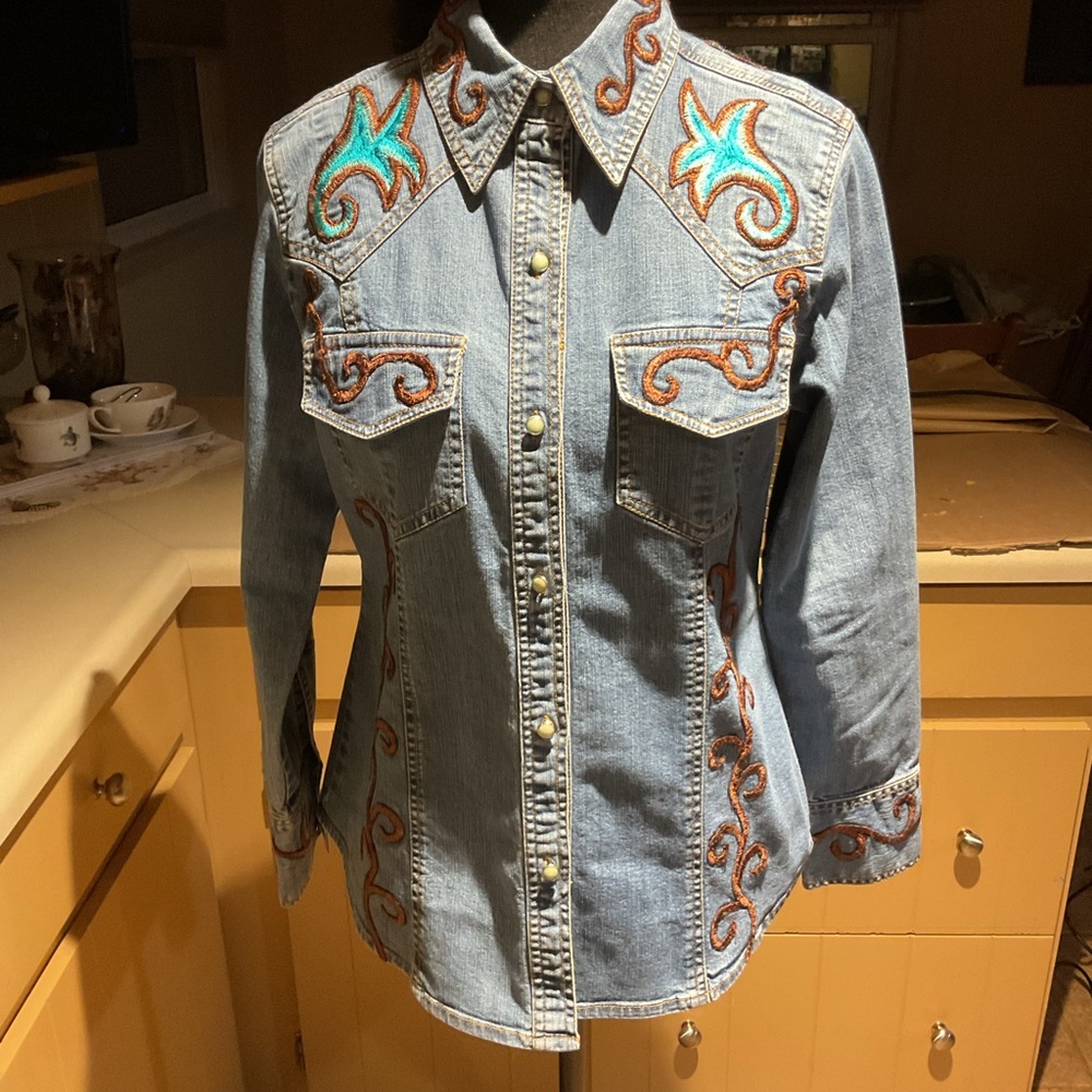 Embroidered Denim Western Shirt